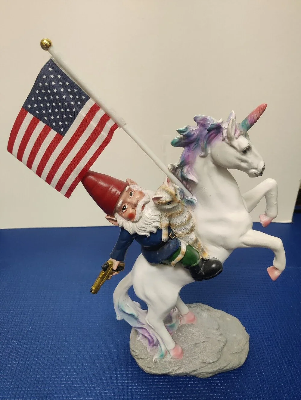 Patriotic Gnome on White Unicorn Figurine - Novelty Party Decor